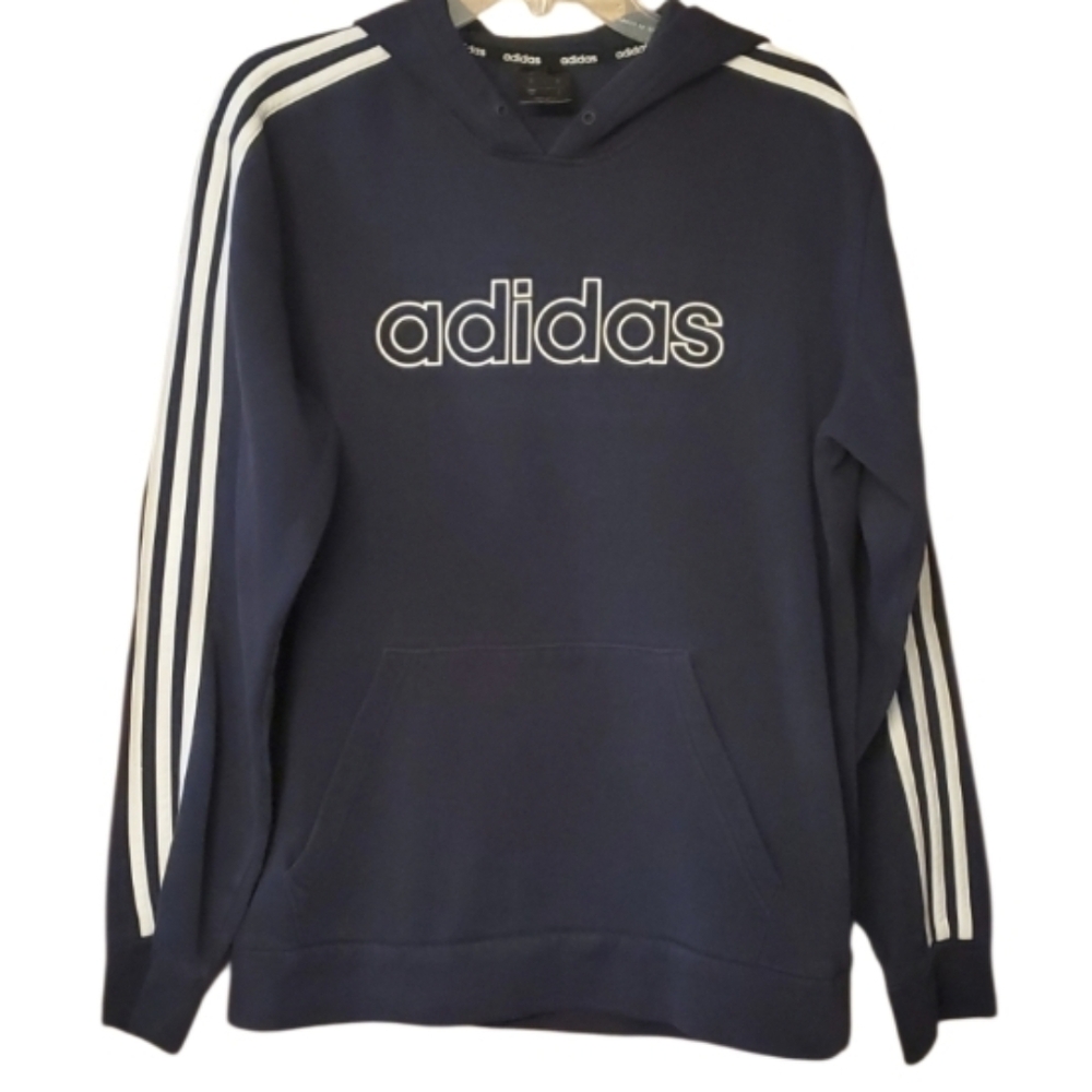 Adidas Men's Essentials 3-Stripes Pullover‎ Fleece Hoodie Navy Blue Size Medium